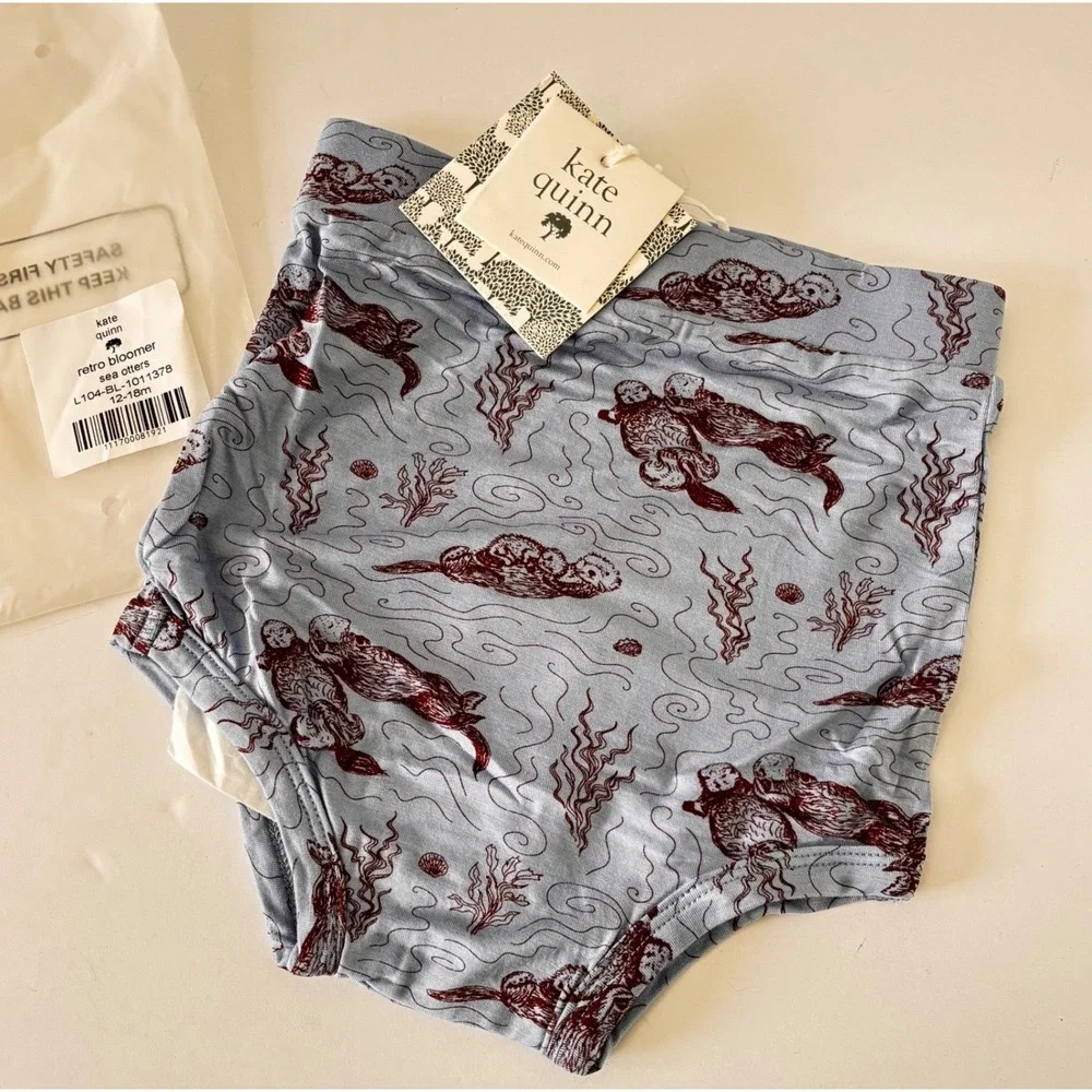 Kate Quinn Retro Baby Bloomer‎ Bottom Size 12-18m Sea Otters Blue Bamboo New